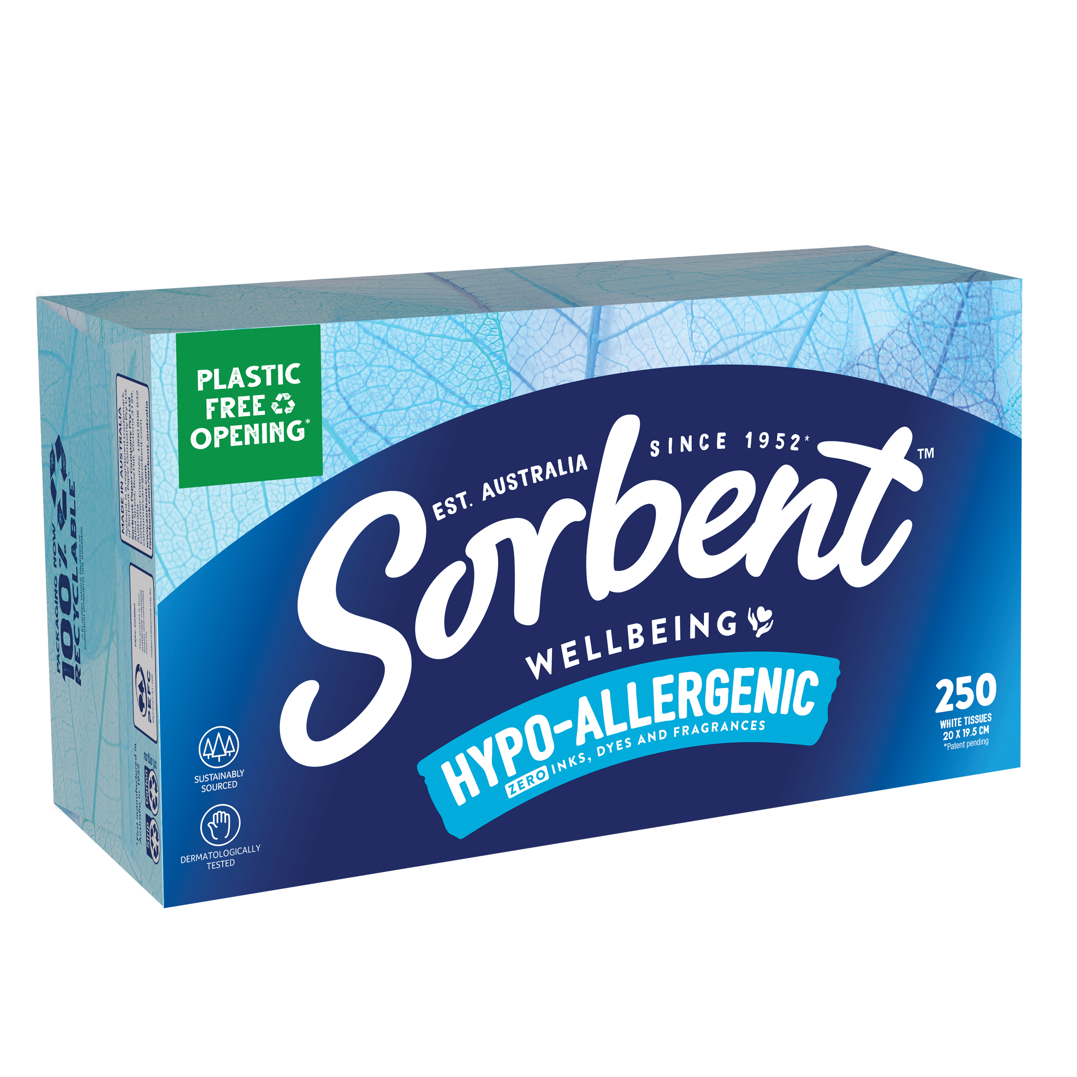 Sorbent Hypo-Allergenic Facial Tissues - 250 Pack