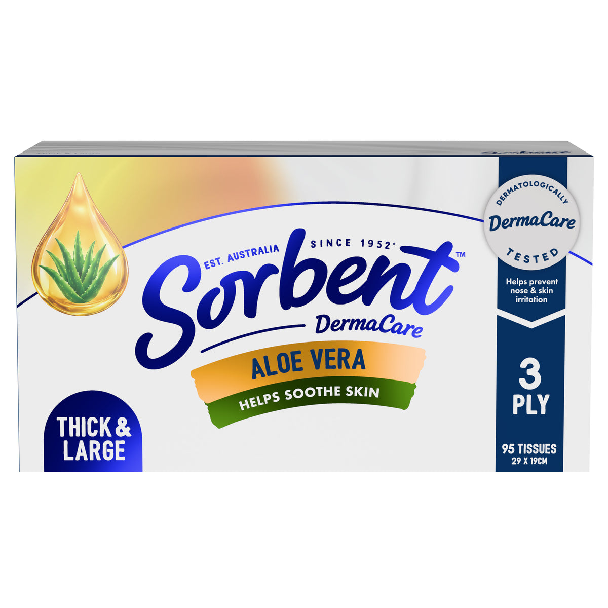 Sorbent DermaCare Aloe Vera Thick & Large Facial Tissues - 95 pack