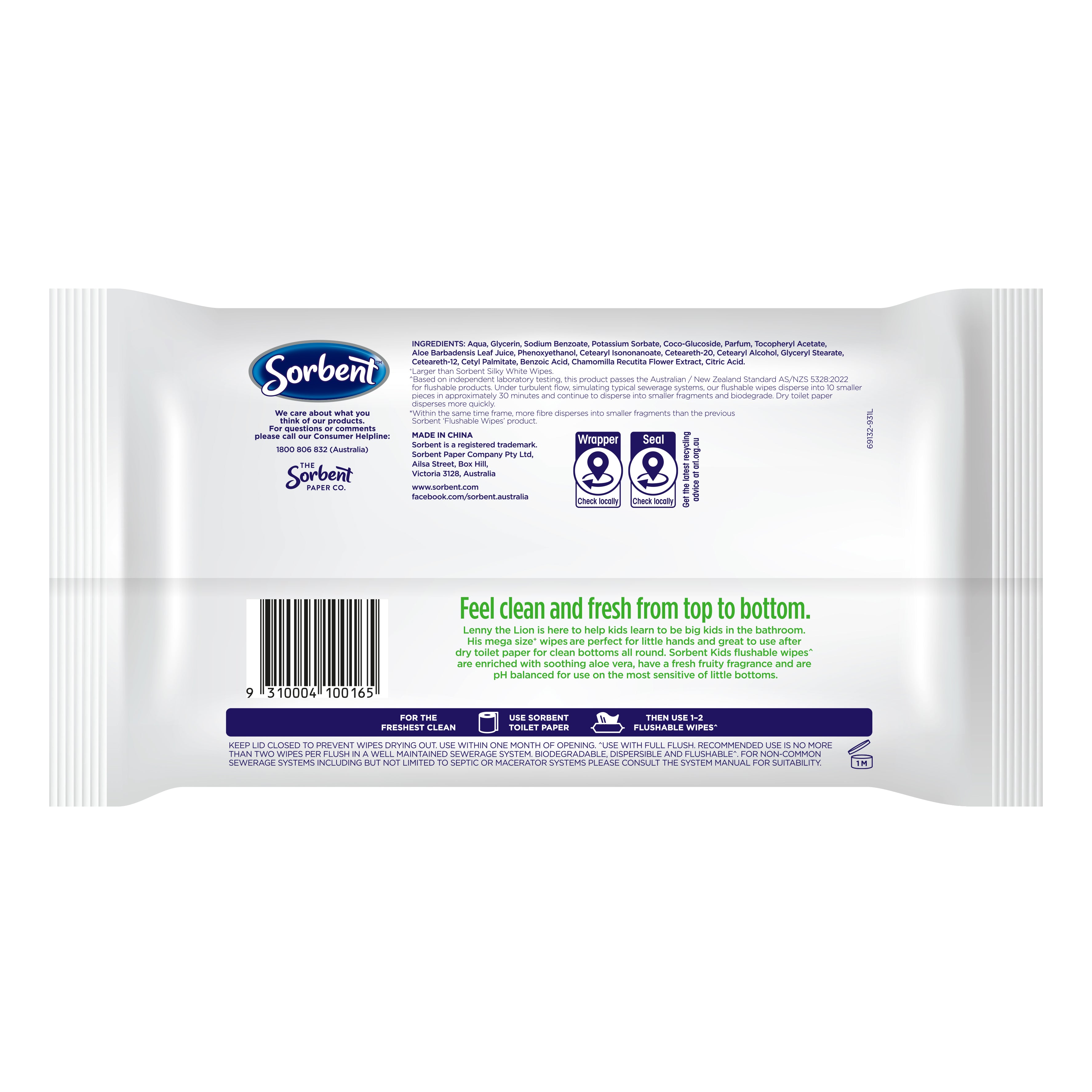 Sorbent Kids Flushable Wipes